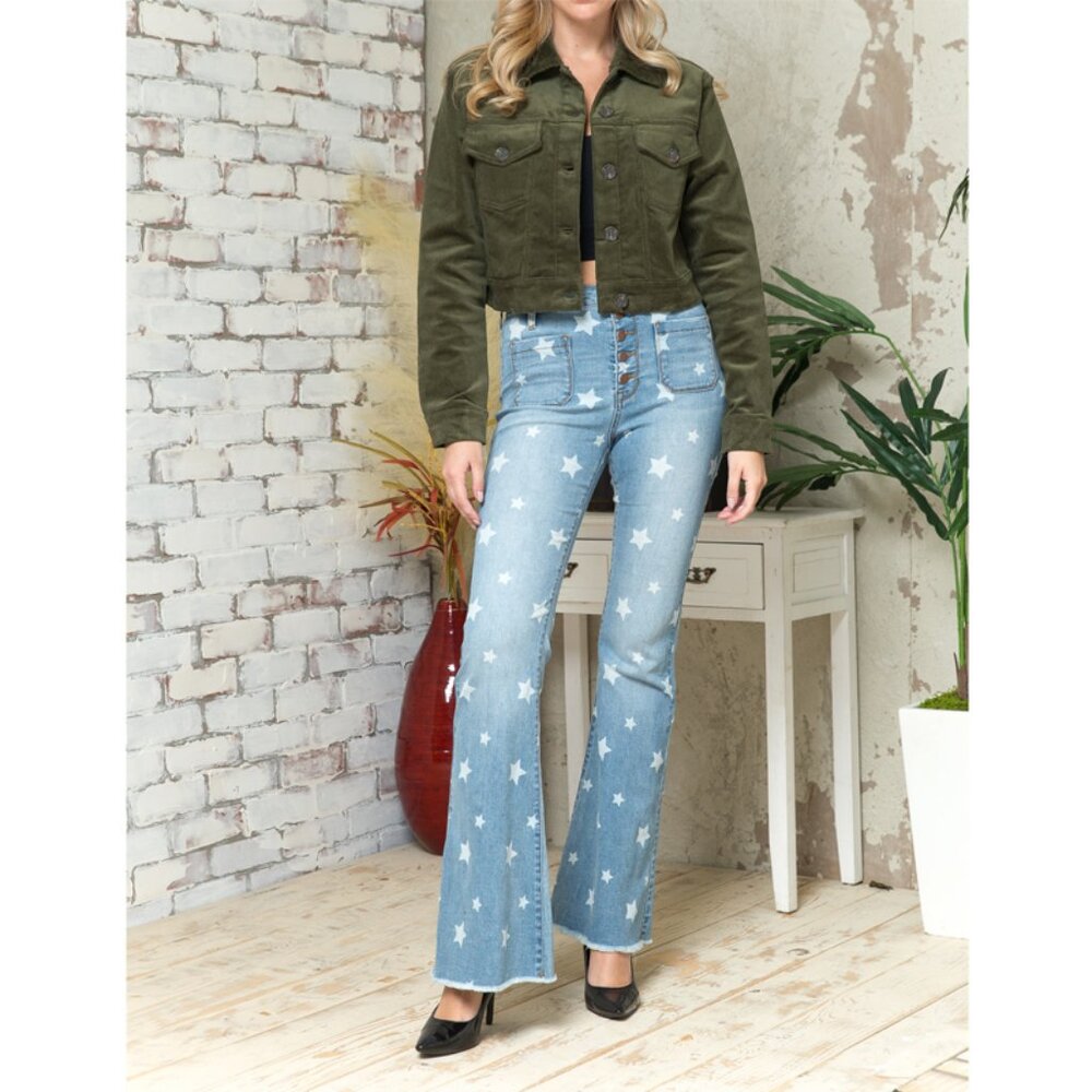 Angry Rabbit Crop Corduroy Long Sleeve Jacket